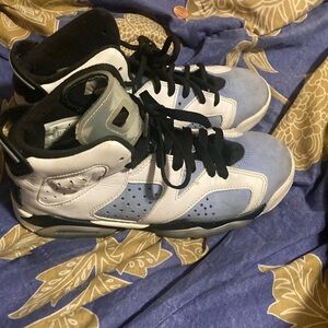 Blue white black Jordan 6s
